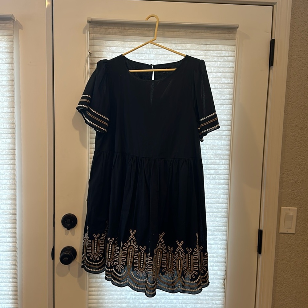 Madewell Black Empire waist Dress with Short sleeves & Embroidered